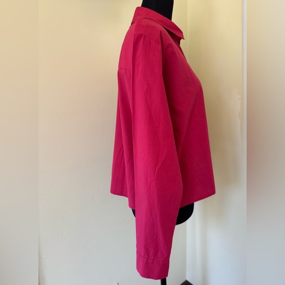 Eileen Fisher Washed Organic Cotton Poplin Classic Collar Short Shirt, Azalea, S - Picture 8 of 13